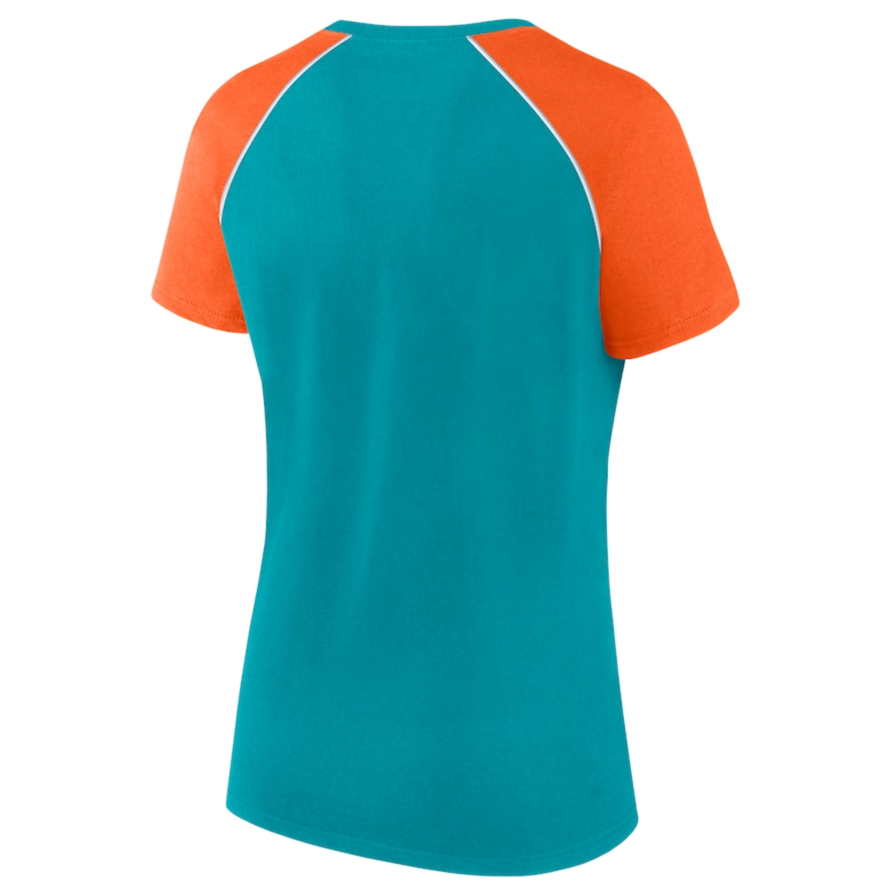 Miami Dolphins Fanatics Women's Glittered Ice Raglan T-Shirt - Aqua/Orange