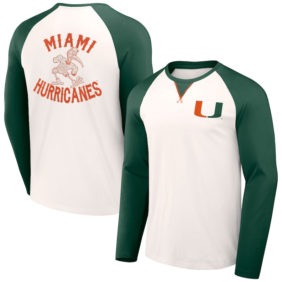 Miami Hurricanes Darius Rucker L/S Raglan T-Shirt - Light Cream/Green