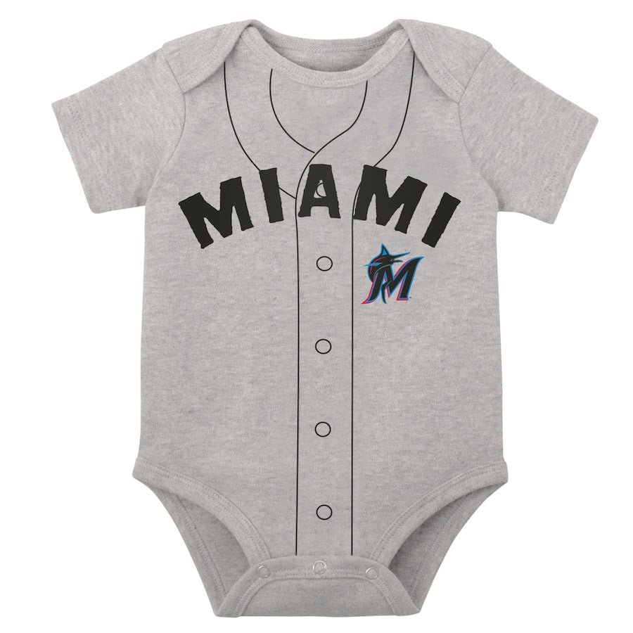 Miami Marlins Newborn & Infant Little Slugger Two-Pack Bodysuit Set - White/Heather Gray
