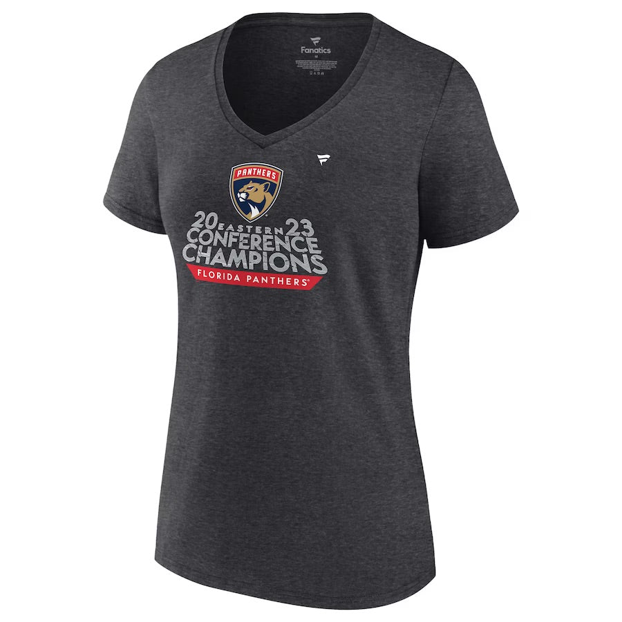 Florida Panthers Women’s 2023 Eastern Conference Champions Locker Room V-Neck Shirt - Heather Charcoal