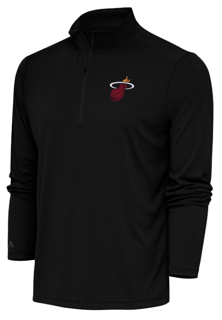 Miami Heat Antigua Tribute Pullover L/S 1/4 Zip Oversized Primary Logo - Black