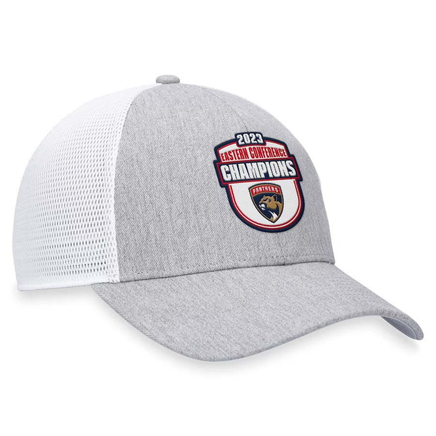 Florida Panthers 2023 Eastern Conference Champions Locker Room Trucker Adjustable Hat - Grey / White