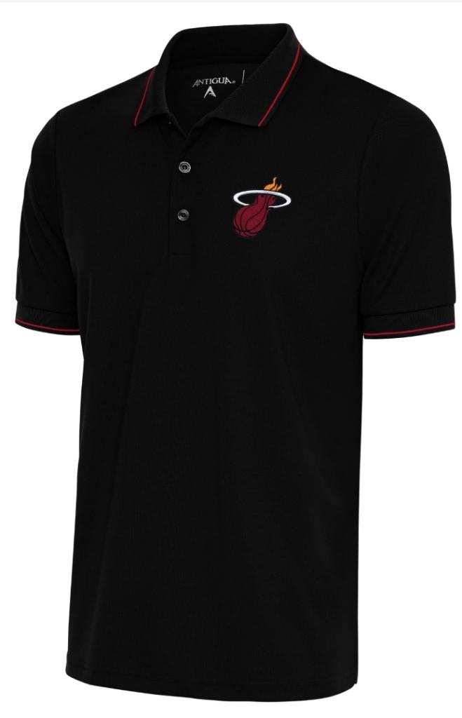 Miami Heat Antigua Affluent Polo Primary Logo - Black/Red