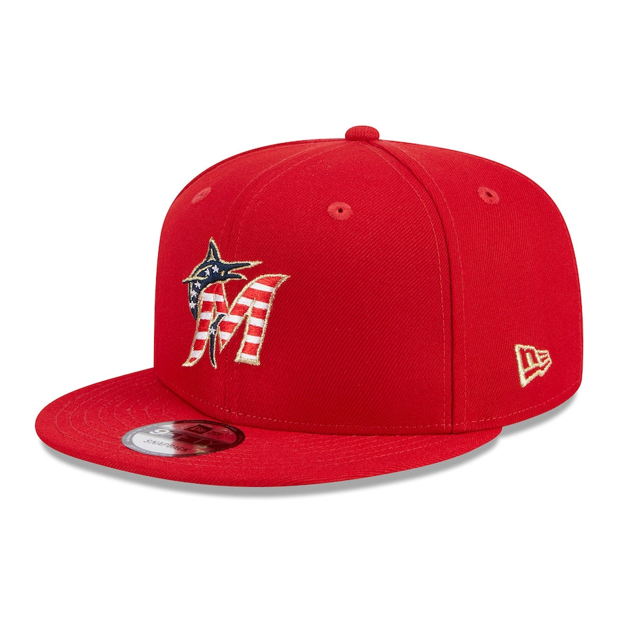 Miami Marlins New Era 2023 July 4Th 9Fifty Snapback Hat - Red