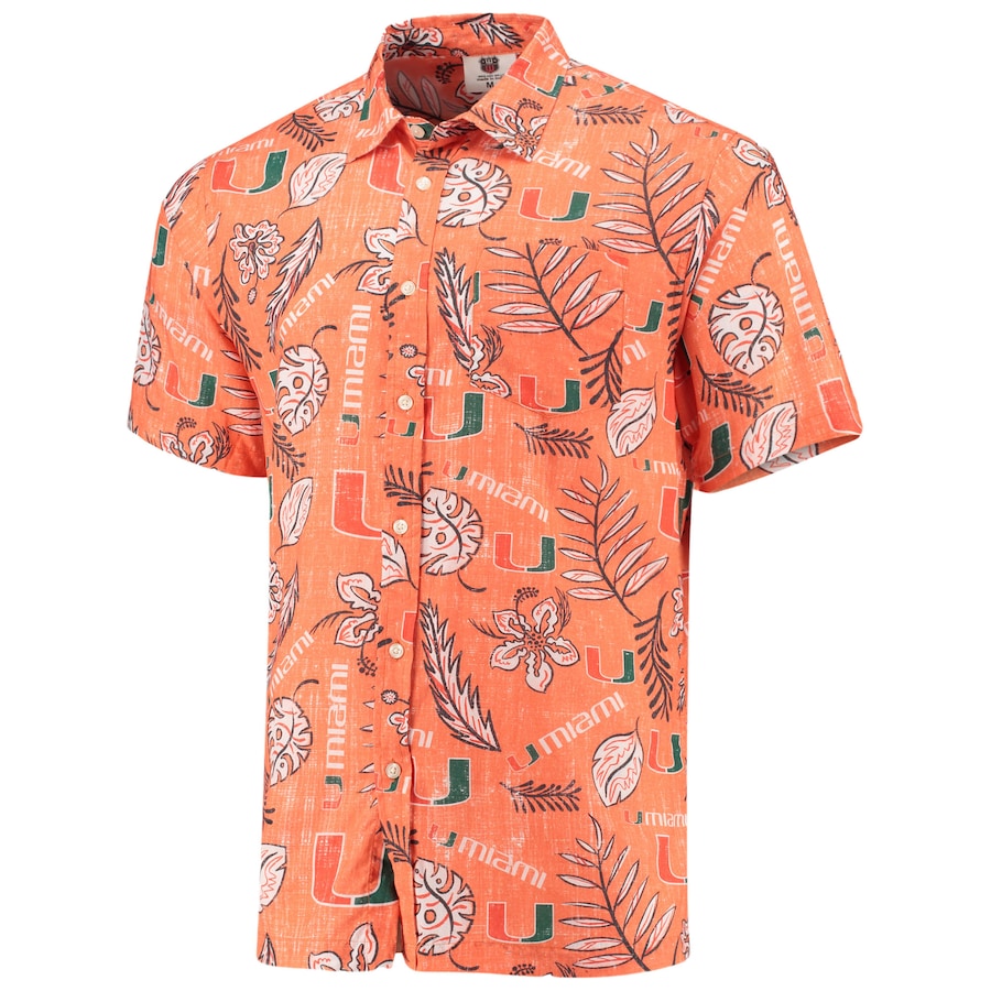 Miami Hurricanes Vintage Floral Button Up Evergreen Shirt - Orange