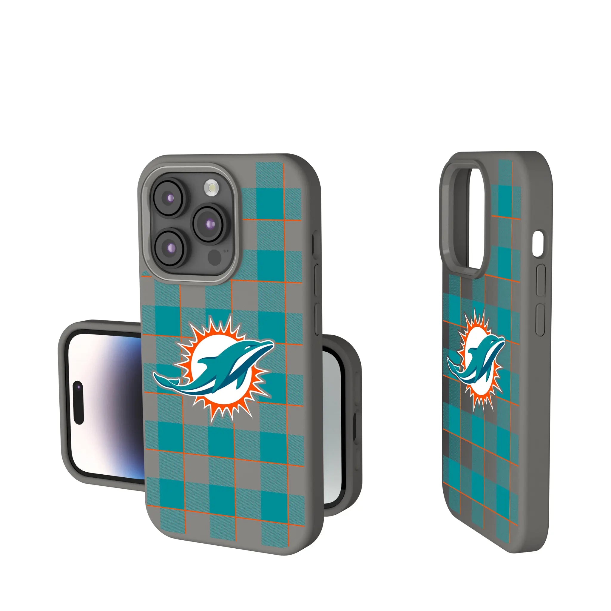 Miami Dolphins Plaid Soft Touch Phone Case for Apple iPhone