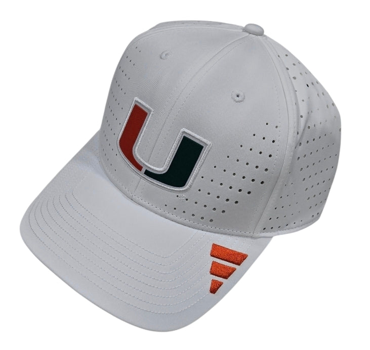 Miami Hurricanes adidas Structured Perforated Adjustable Hat - White