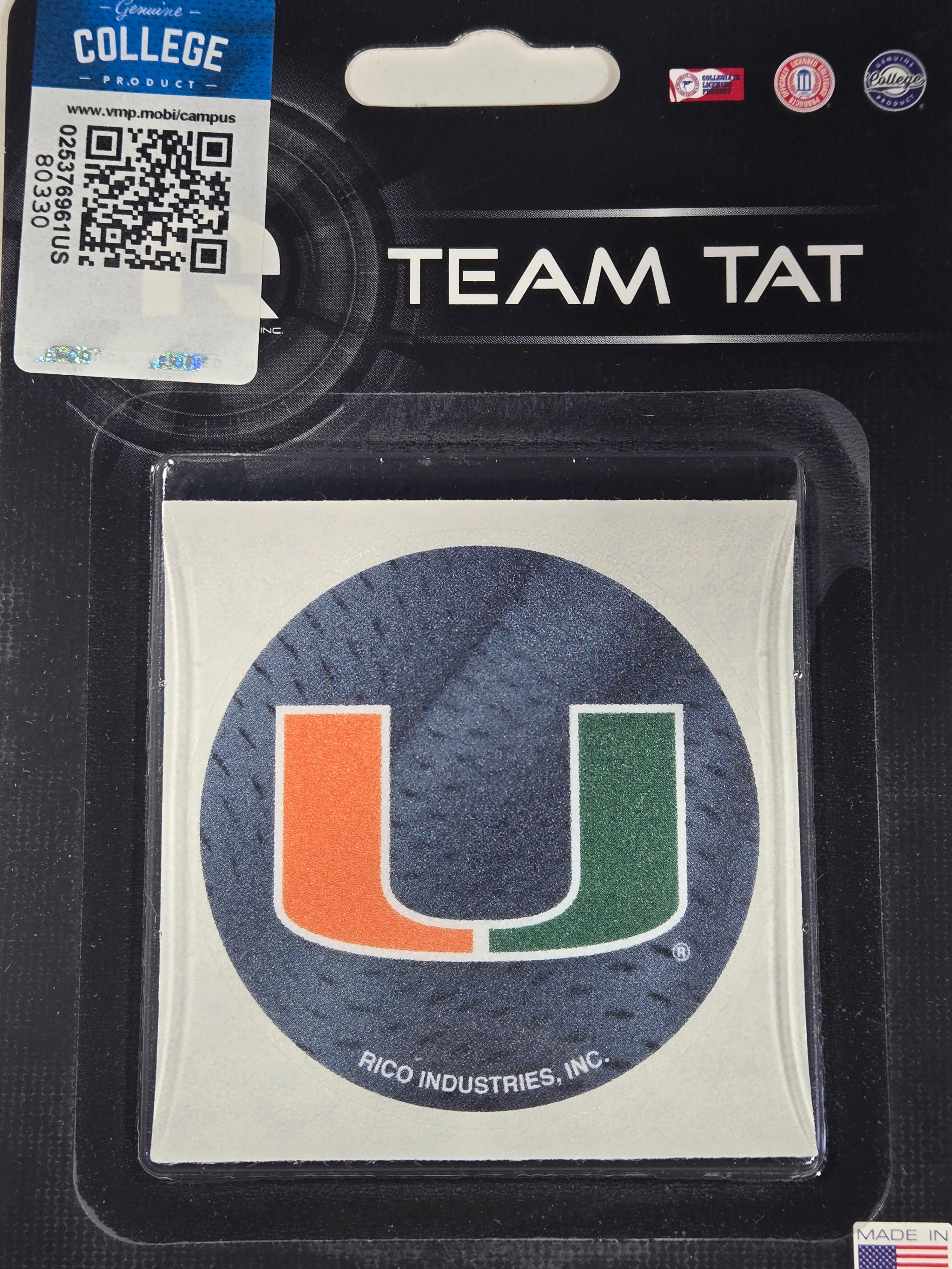 Miami Hurricanes Primary Logo Jersey Circle Tattoo - 2"