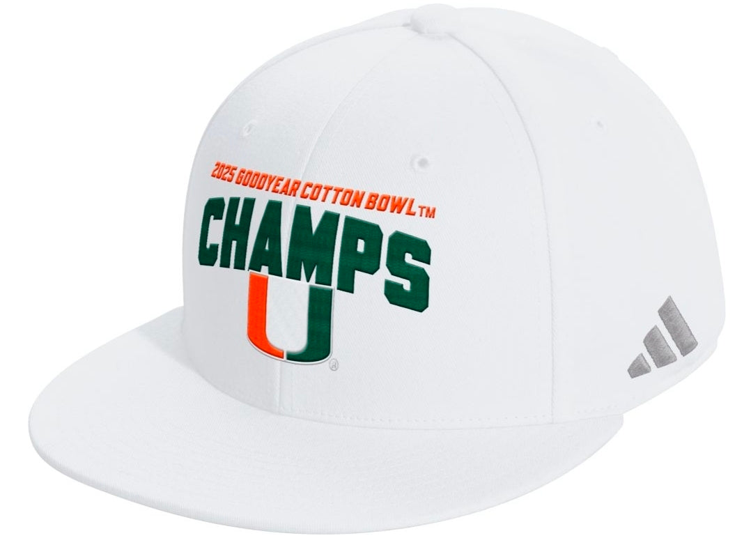 Miami Hurricanes adidas 2025-26 CFP Cotton Bowl Champions Playoff Snapback Hat - White