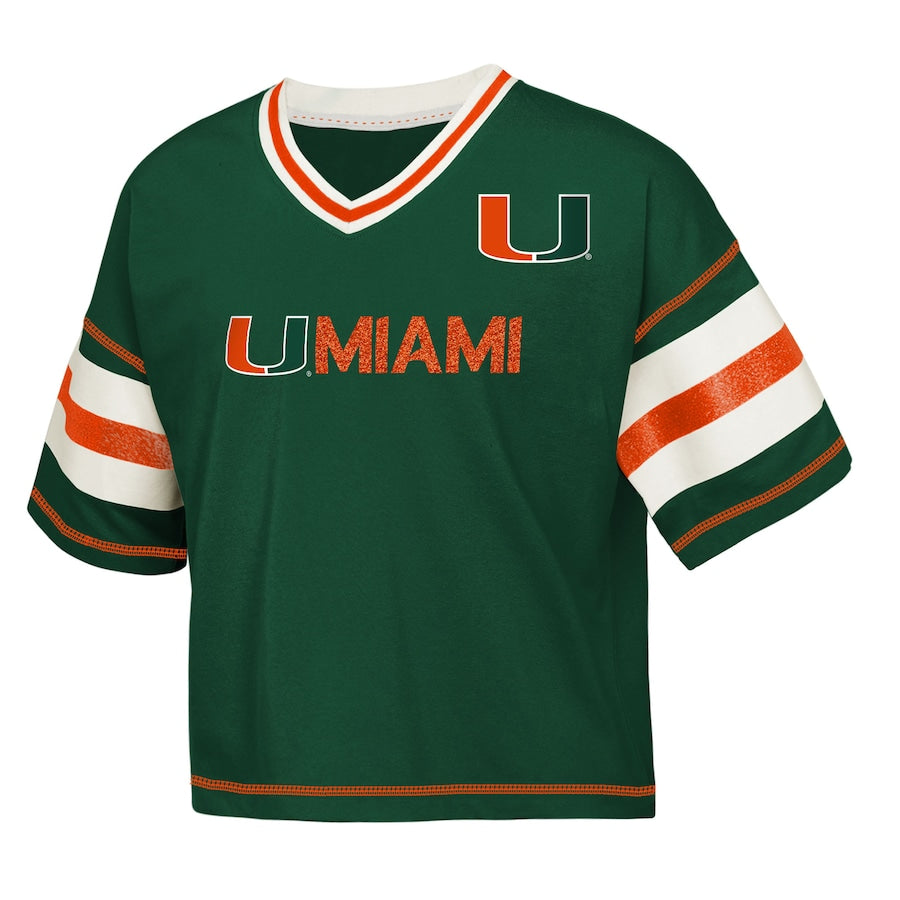 Miami Hurricanes Girls Gridiron Crop Jersey Tee Green