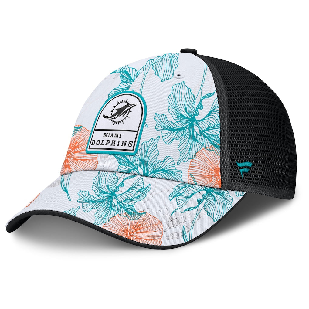 Miami Dolphins Fanatics Tropical Adjustable Trucker Hat - White/Black