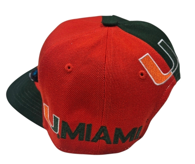 Miami Hurricanes Youth Sideswipe Flat Brim Snapback Hat - Orange/Green