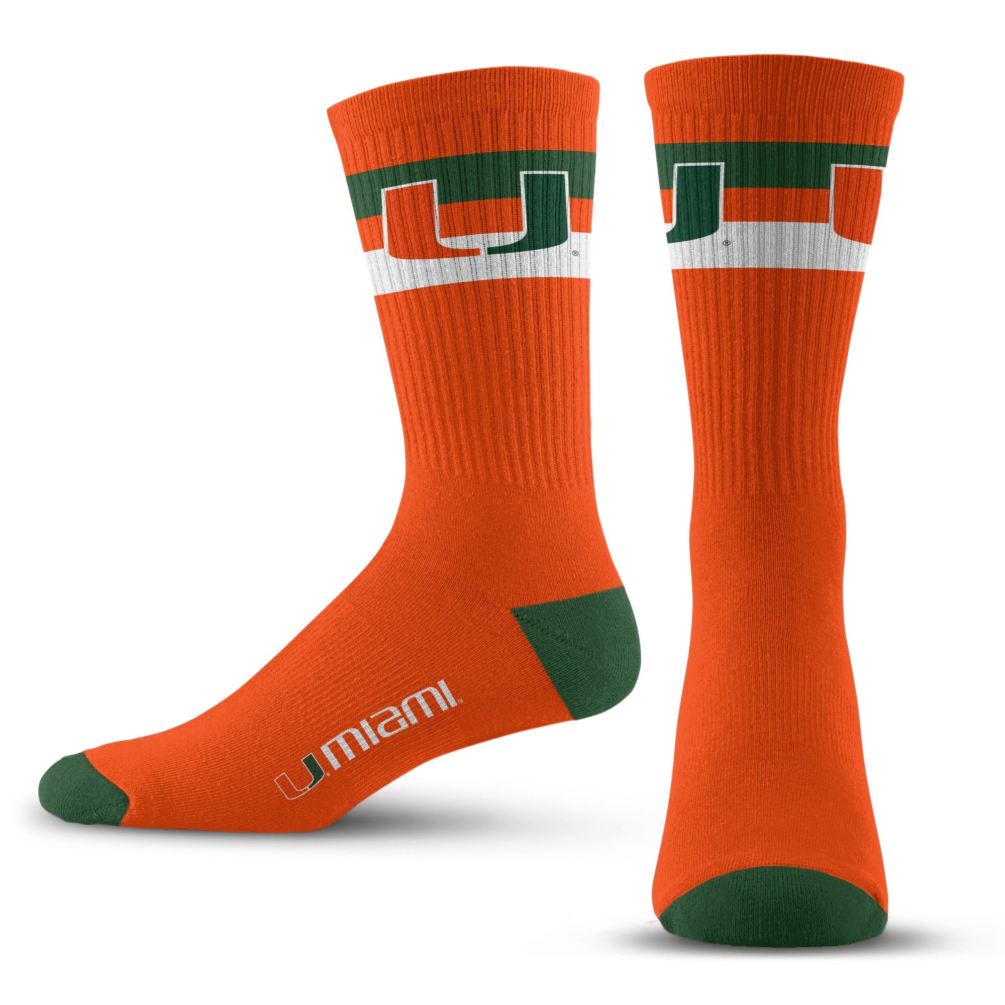 Miami Hurricanes For Bare Feet Striped Crew Socks - Orange