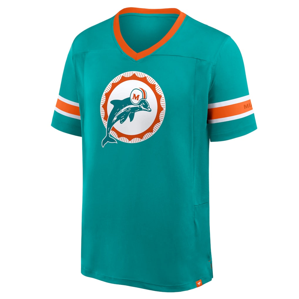 Miami Dolphins Fanatics Hometown Hashmark Vintage V-Neck T-Shirt - Aqua