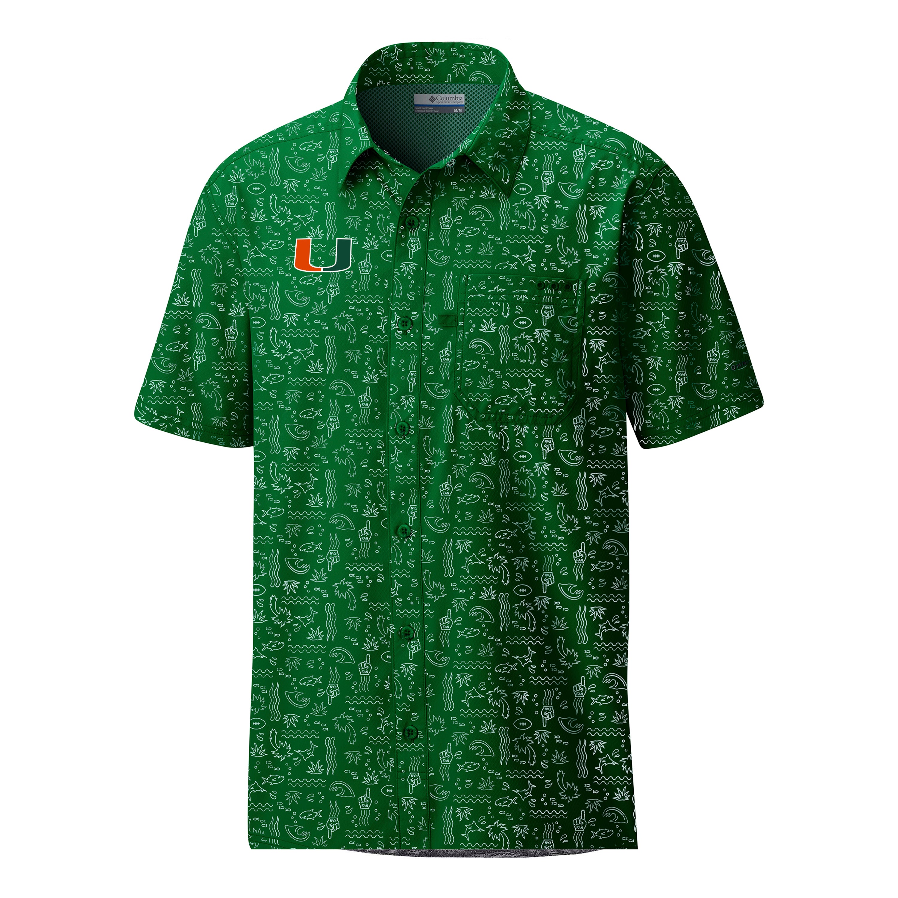Miami Hurricanes Columbia Super Slack Tide Omni-Wick Button-Up Shirt - Green