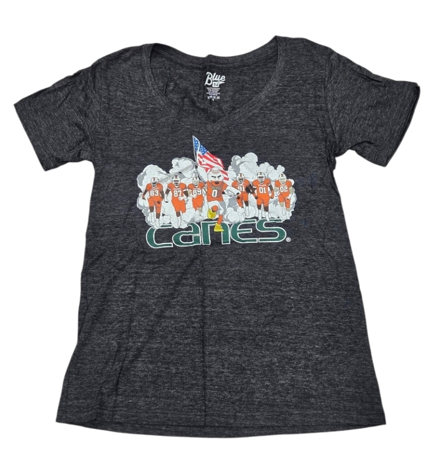 Miami Hurricanes Women's Running Smoke V-Neck T-Shirt - Heather Black