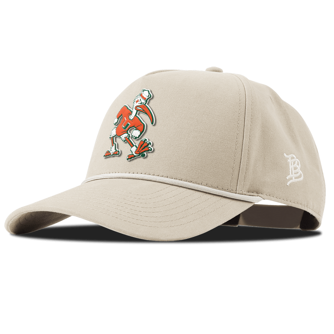 Miami Hurricanes Branded Bills "Sebastian the Ibis" Curved 5 Panel Rope Canvas Hat - Beige