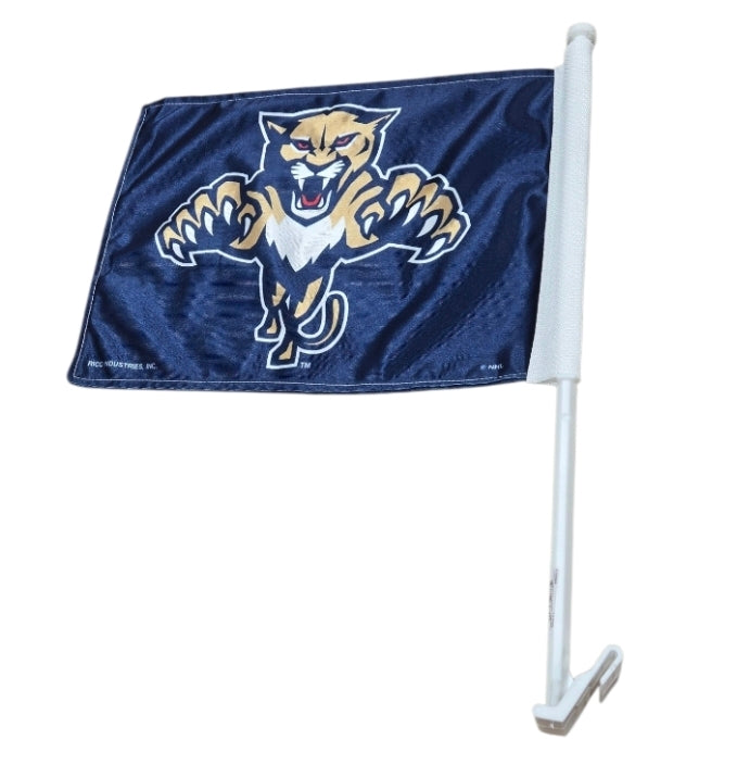 Florida Panthers Leaping Cat Logo Car Flag - Navy