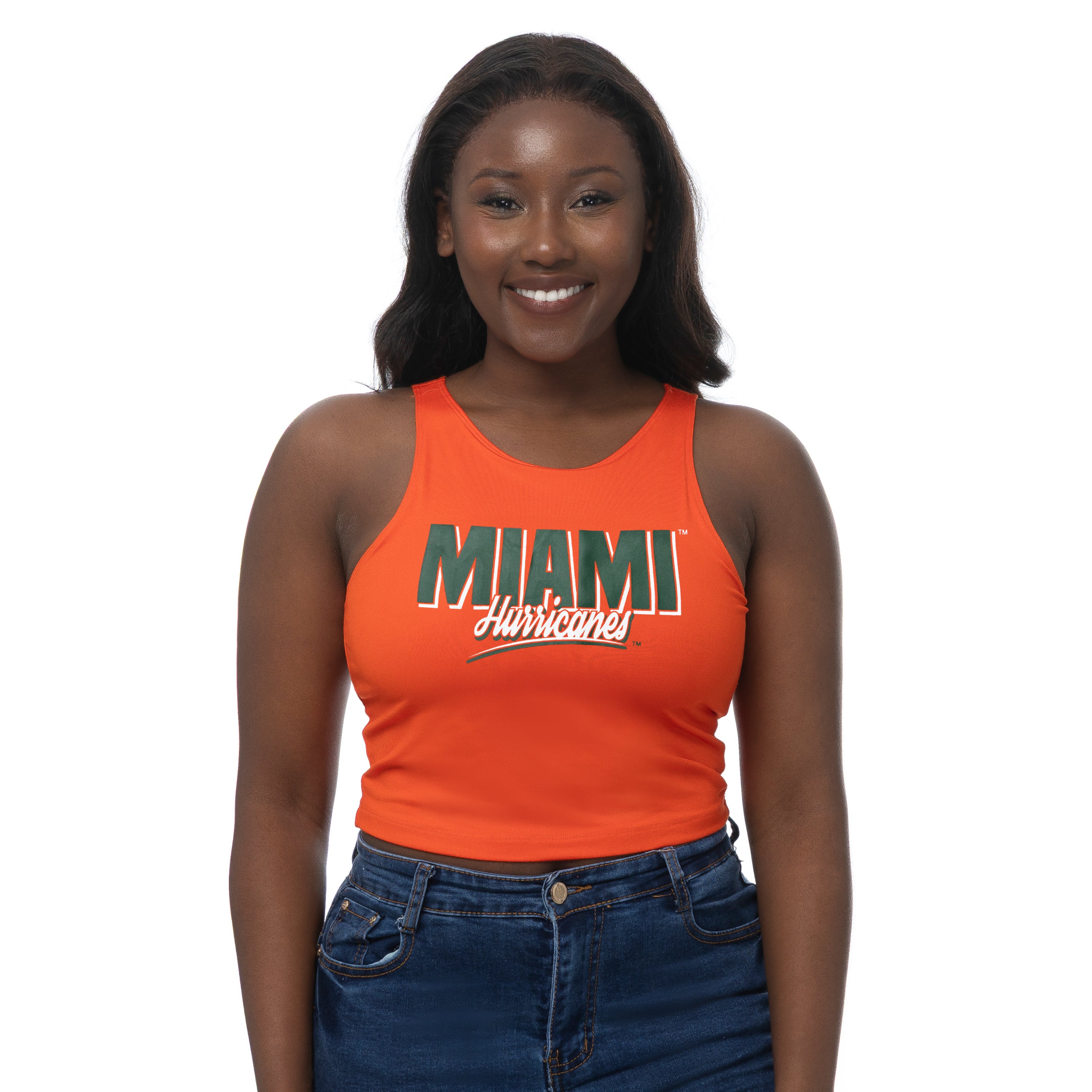 Miami Hurricanes ZooZatz Script 1st Down Crop Tank - Orange