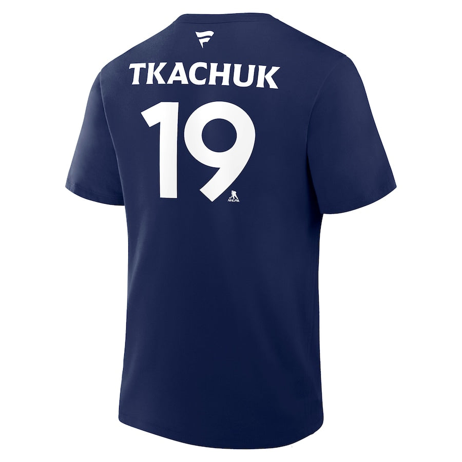Matthew Tkachuk Florida Panthers Fanatics 2025 Stanley Cup Champions Authentic Pro Name & Number T-Shirt - Navy