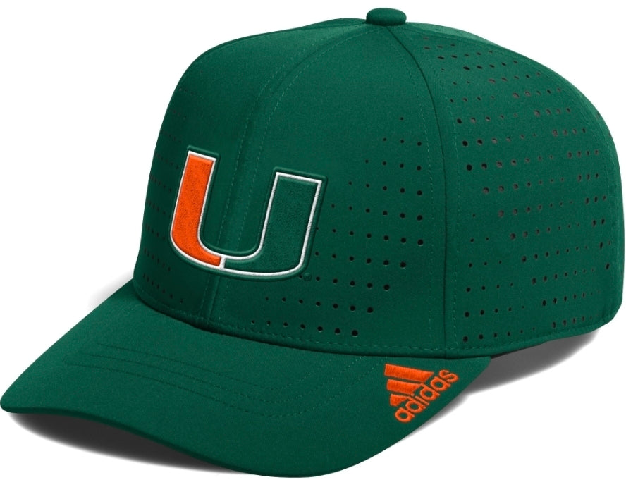 Miami Hurricanes adidas Structured Perforated Adjustable Hat - Green