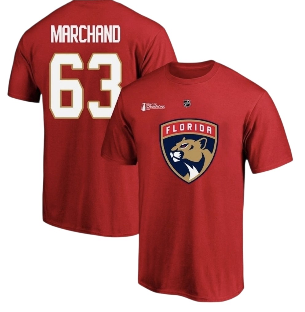 Florida Panthers Youth NHL 2025 Stanley Cup Champions Brad Marchand T-Shirt - Red
