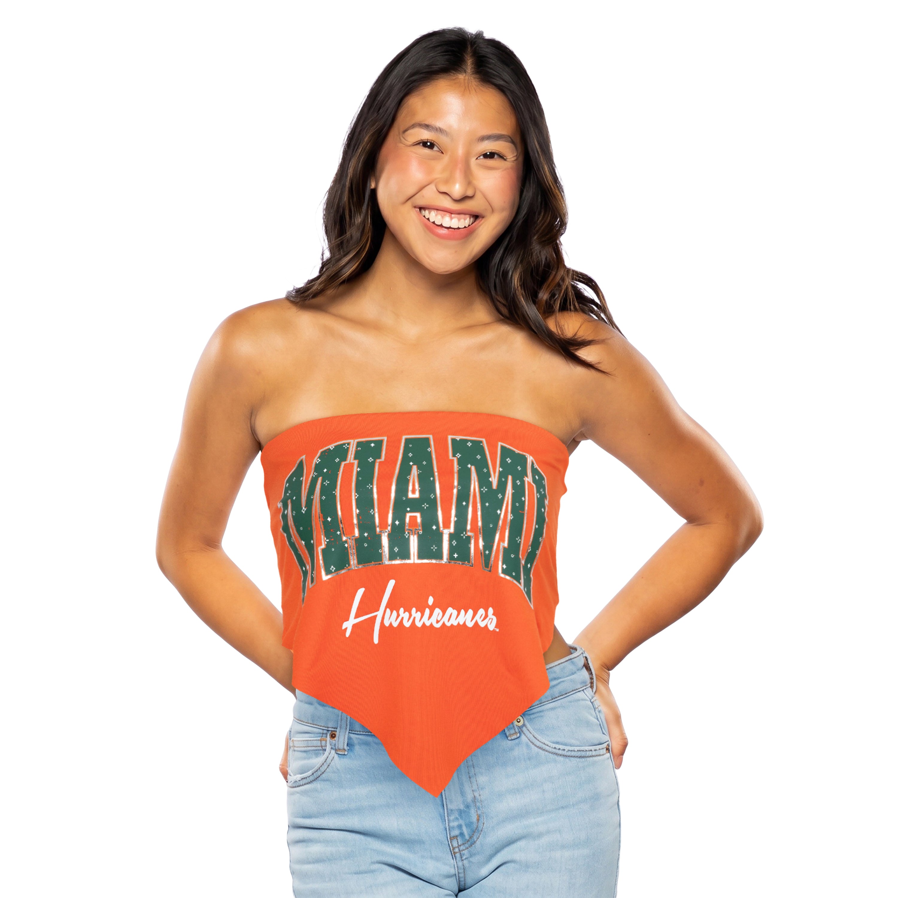 Miami Hurricanes ZooZatz Foiled Bandana Tie-Back Tube Top - Orange