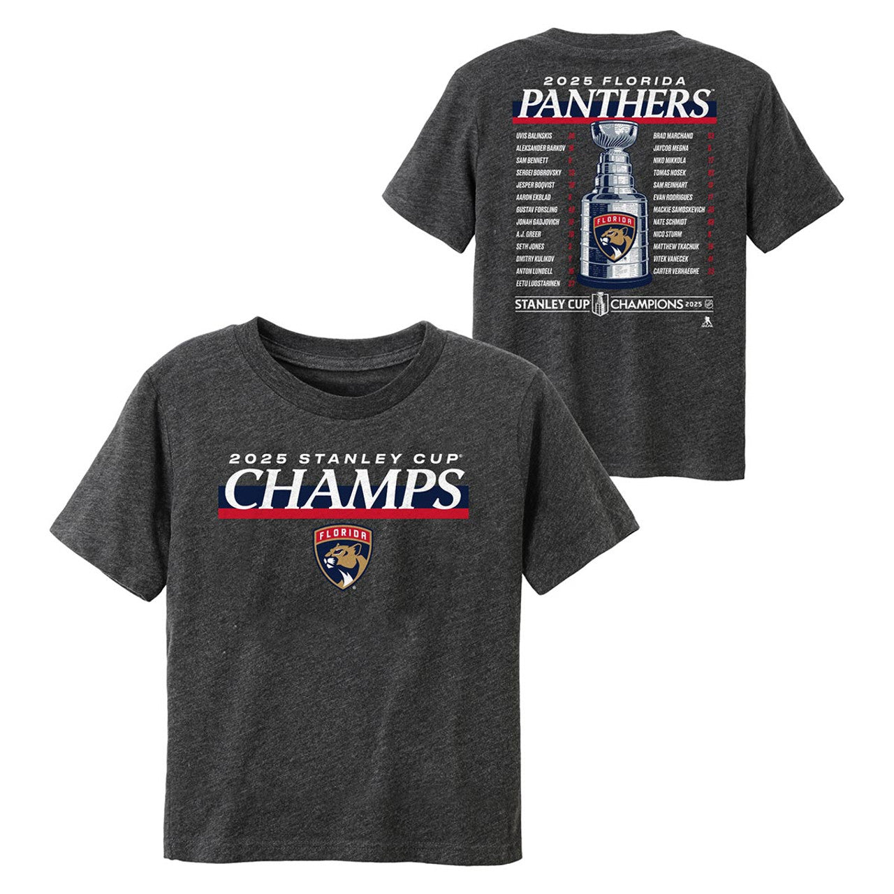 Florida Panthers Toddler 2025 Stanley Cup Champions Roster T-Shirt - Charcoal