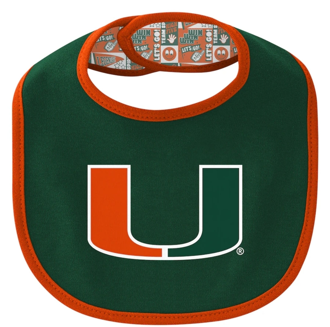 Miami Hurricanes Newborn & Infant Dynamic Duo Bodysuit, Bib & Cuffed Knit Hat Set