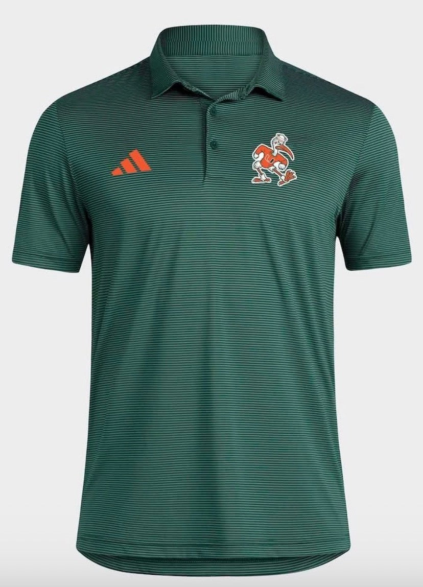 Miami Hurricanes adidas 2026 Sebastian Ultimate 365 Striped Polo - Green