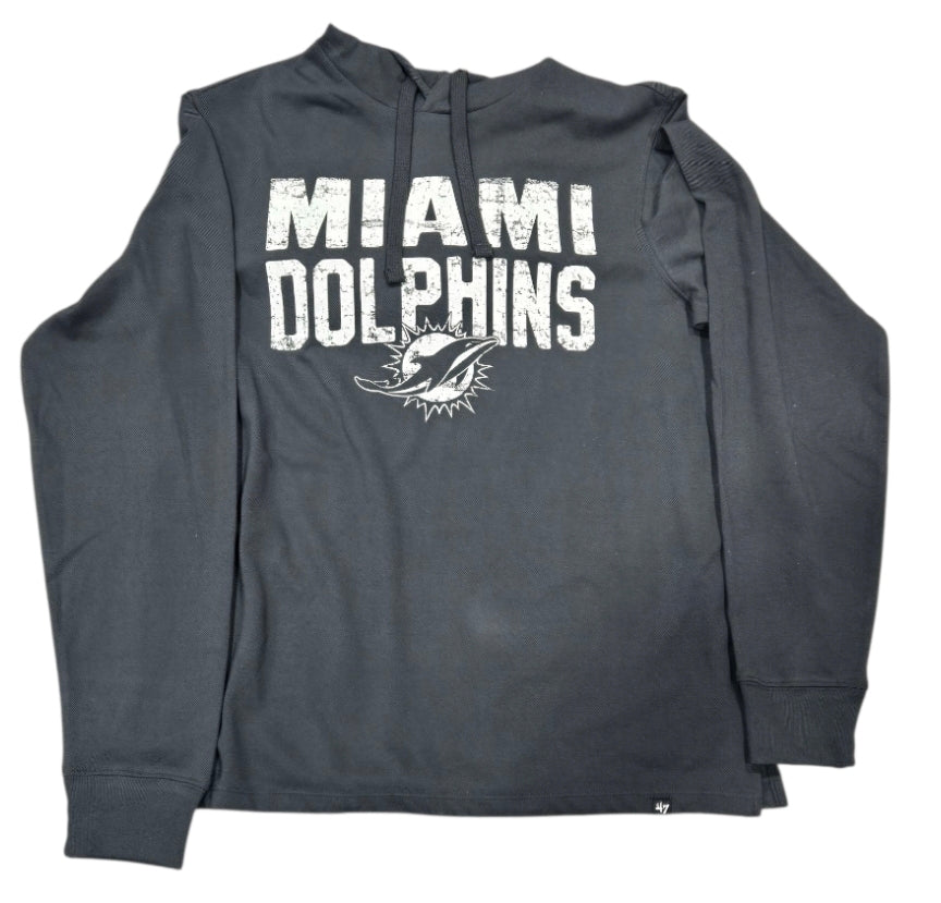 Miami Dolphins 47 Brand Erosion Ashby Pique Flint Hoodie - Charcoal Black