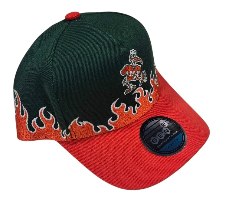 Miami Hurricanes Kids Loiter Pro Crown Snapback Hat - Green/Orange