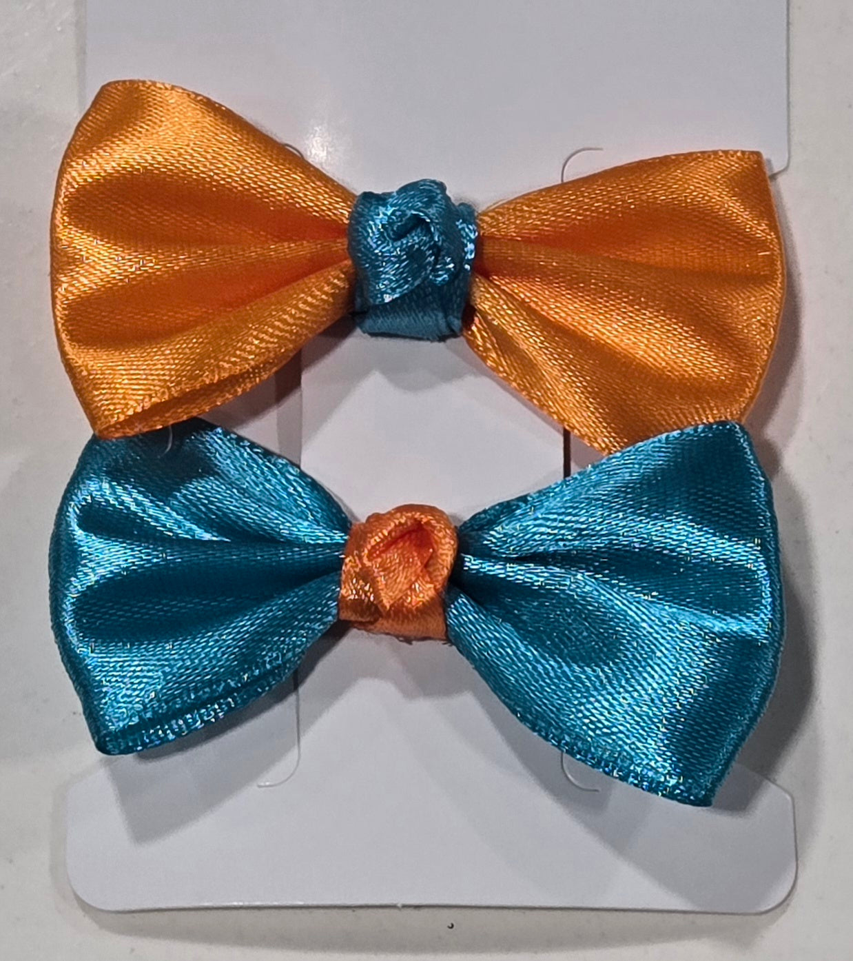 Miami Aqua & Orange Girls Mini Bow 2 Pack