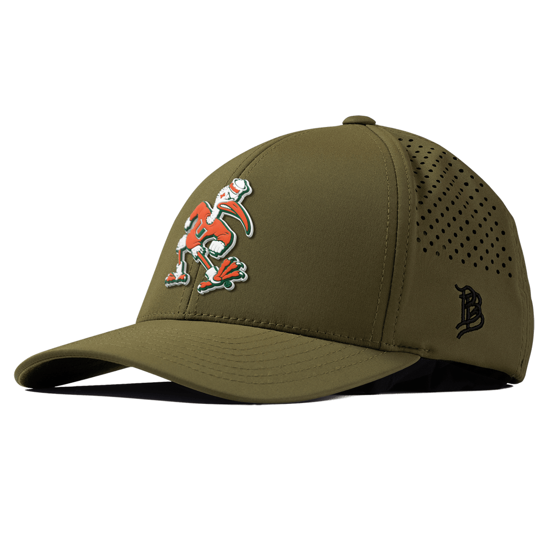 Miami Hurricanes Branded Bills "Sebastian the Ibis" Curved Performance Hat - Olive