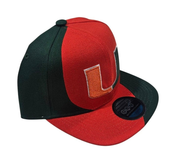 Miami Hurricanes Youth Sideswipe Flat Brim Snapback Hat - Orange/Green