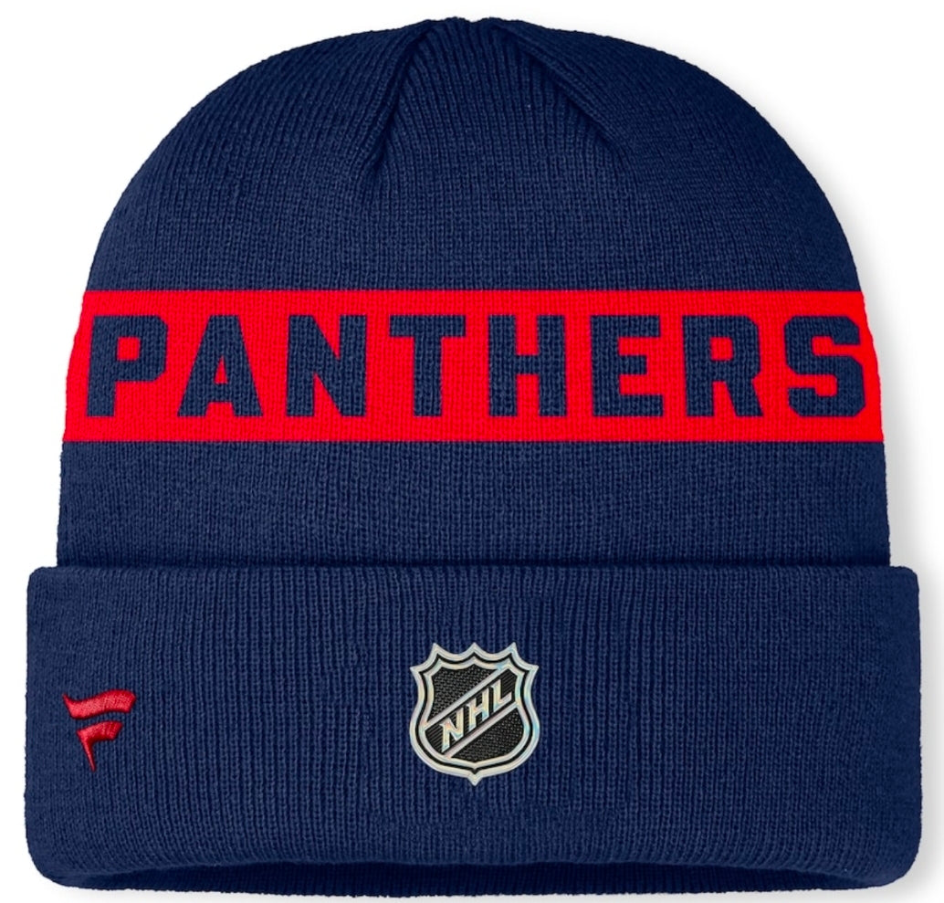 Florida Panthers Fanatics Authentic Pro Rink Striped Beanie - Navy