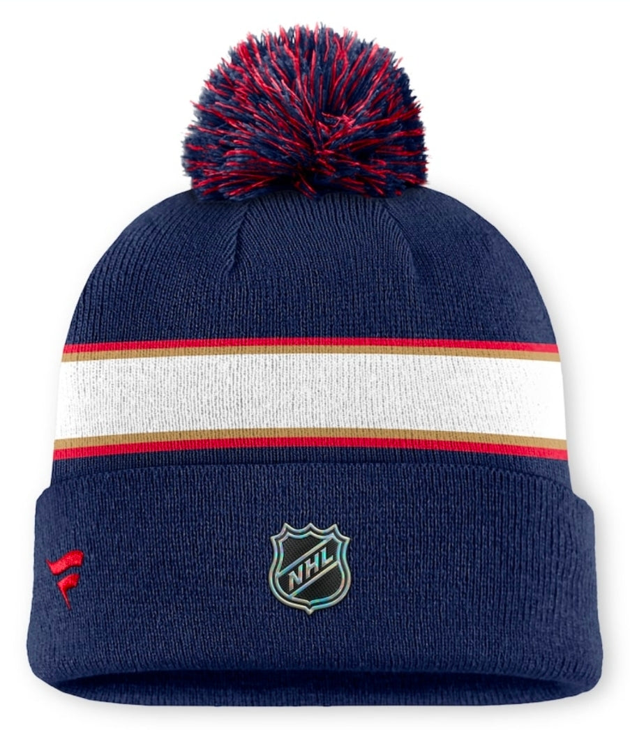 Florida Panthers Fanatics Authentic Pro Rink Pom Cuffed Beanie - Navy/White