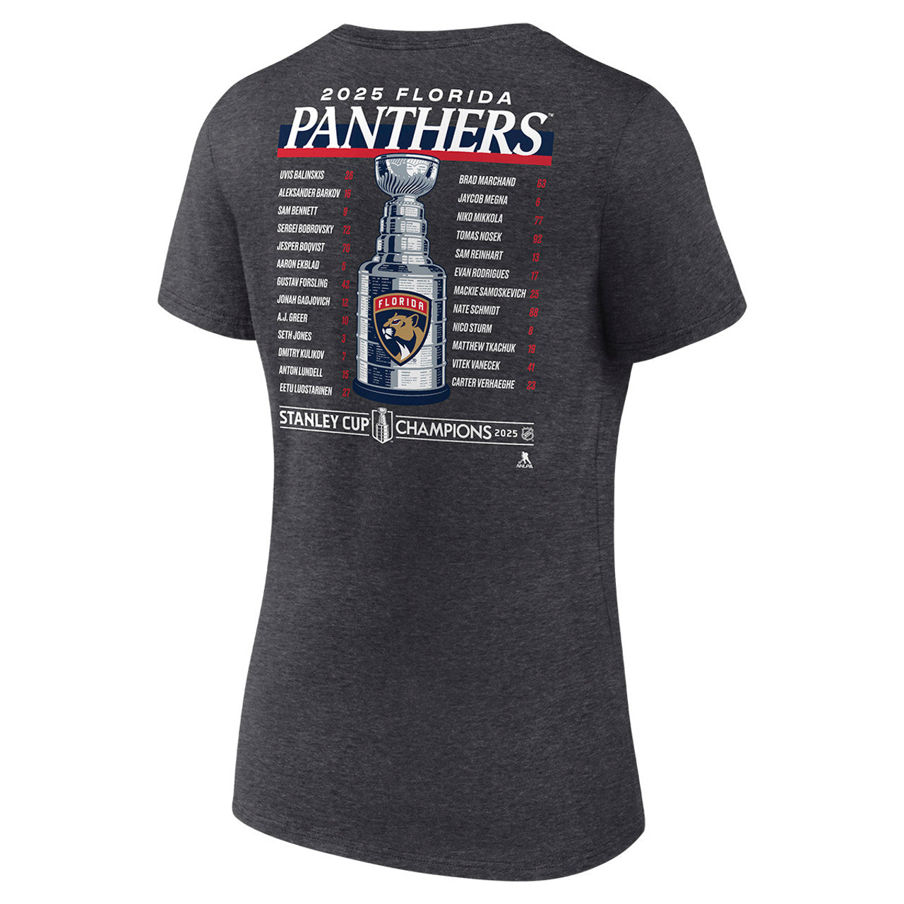 Florida Panthers Women's 2025 Stanley Cup Champions Roster T-Shirt - Charcoal