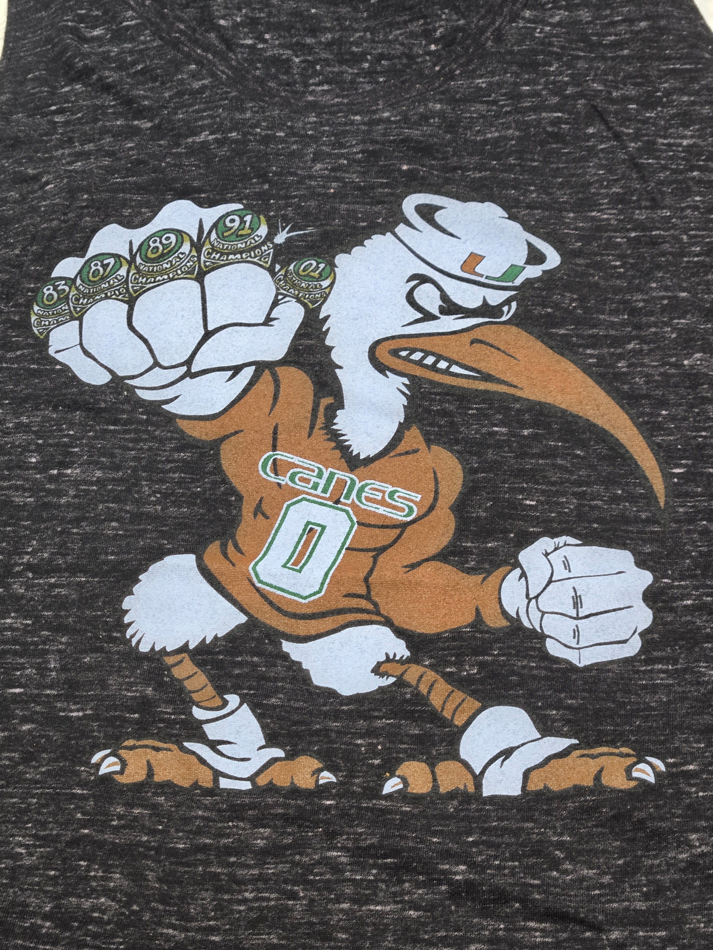 Miami Hurricanes Women's 5 Rings POW Confetti Tulip Muscle Tank Top - Heather Black