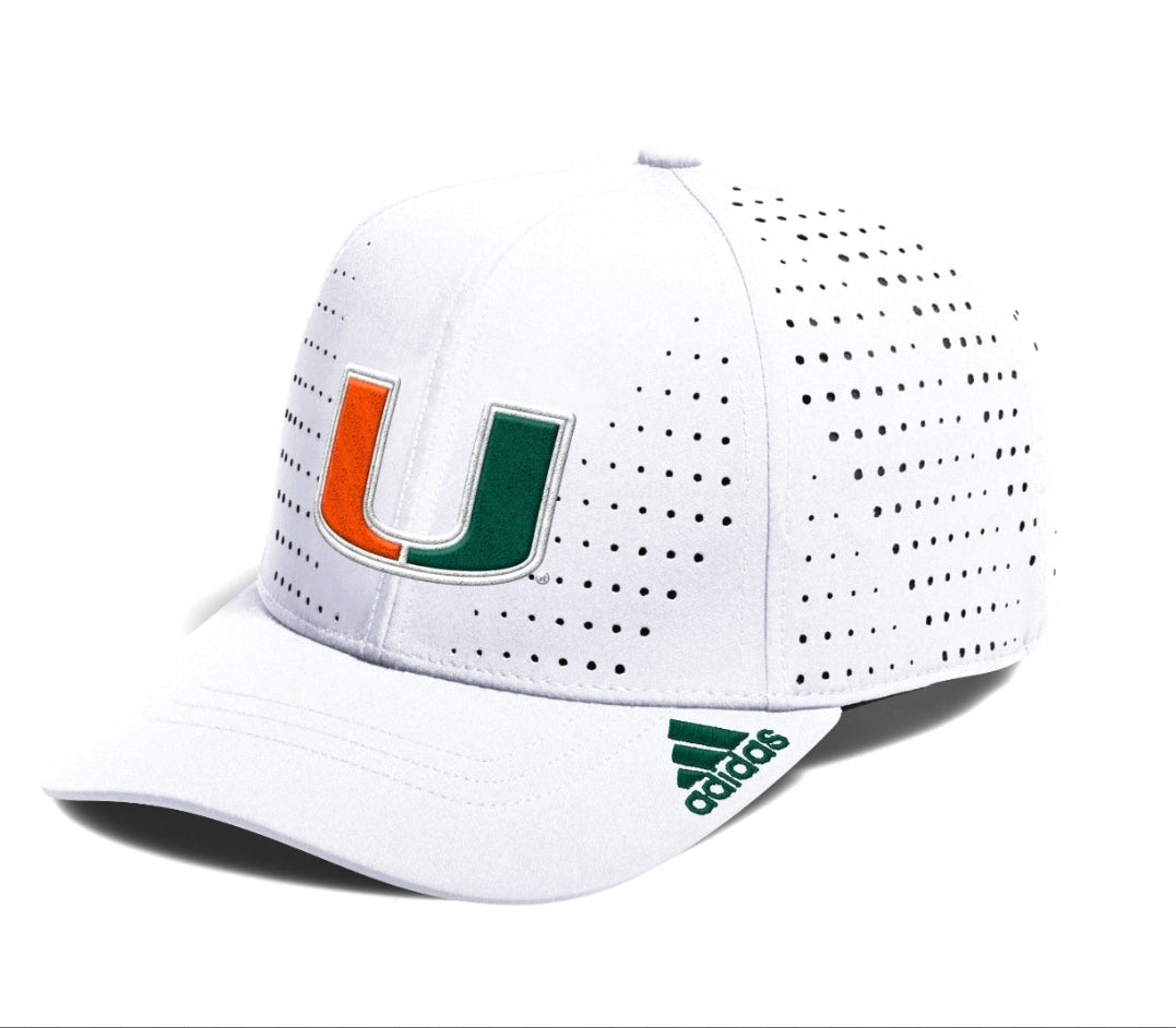 Miami Hurricanes adidas Structured Perforated Adjustable Hat - White