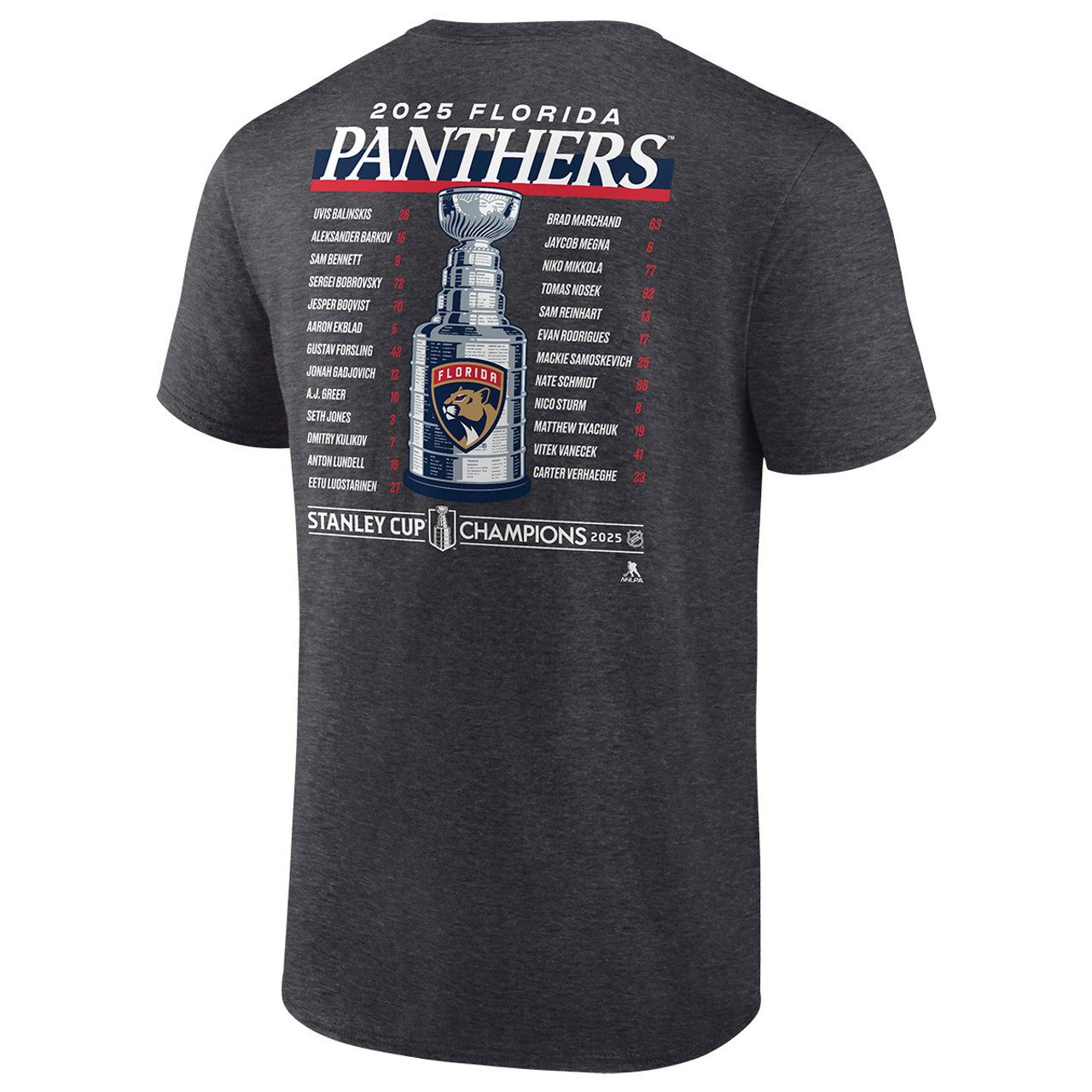 Florida Panthers 2025 Stanley Cup Champions Roster T-Shirt - Charcoal