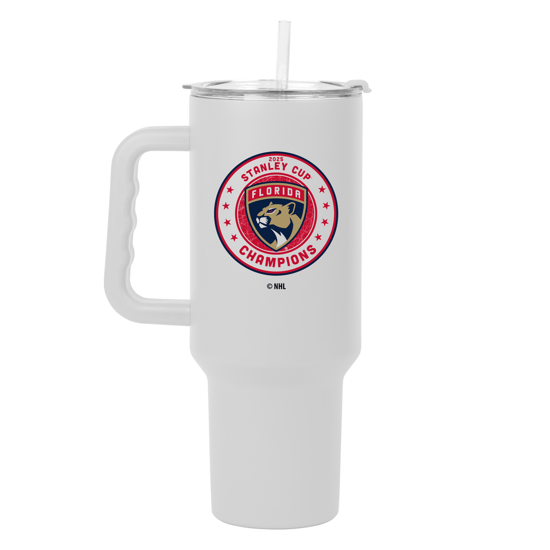 Florida Panthers 2025 Champions 40oz Stainless Steel Tumbler w/Handle - White