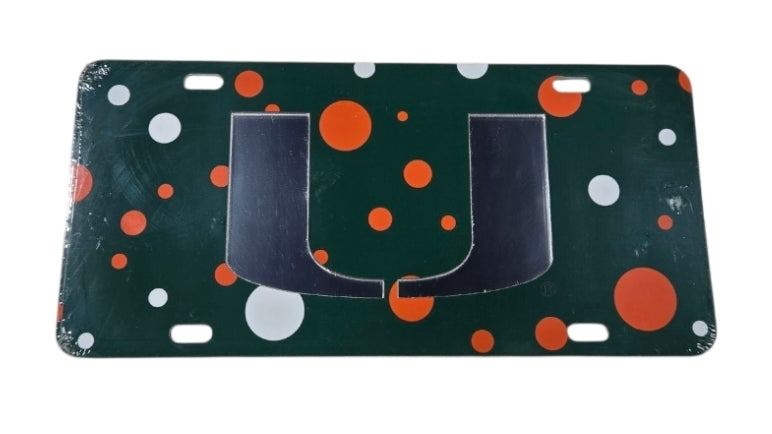 Miami Hurricanes Polka Dot w/Mirrored U Front License Plate Tag