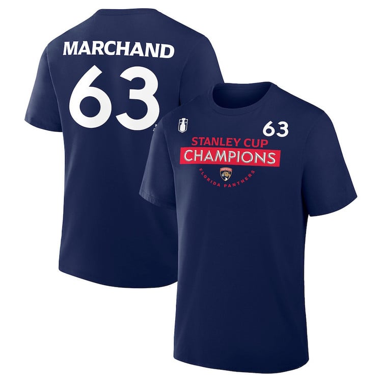 Brad Marchand Florida Panthers Fanatics 2025 Stanley Cup Champions Authentic Pro Name & Number T-Shirt - Navy