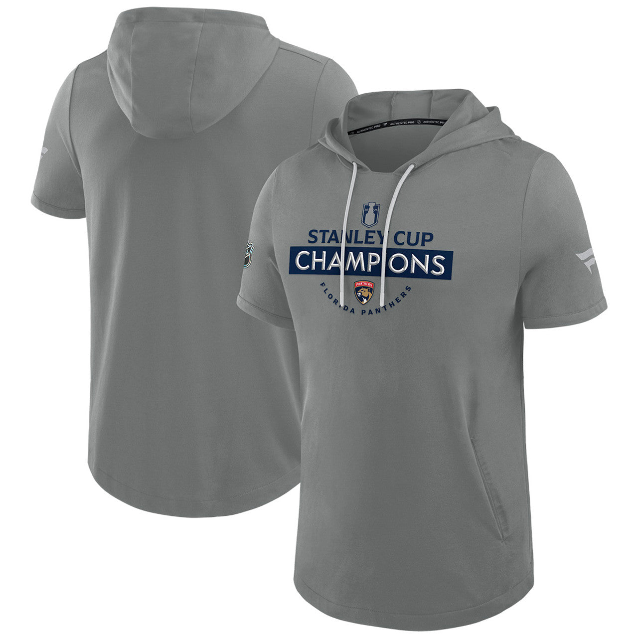 Florida Panthers 2025 Stanley Cup Champions Authentic Pro Short Sleeve Hooded Pullover - Grey