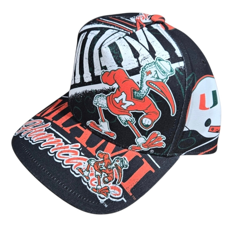 Miami Hurricanes Mitchell & Ness Legacy Made AOP Pro Snapback Hat - Black