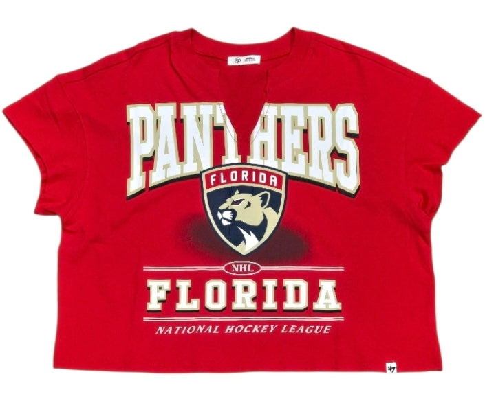 Florida Panthers Women's 47 Brand Red Elation Oversized V-Notch T-Shirt - Red