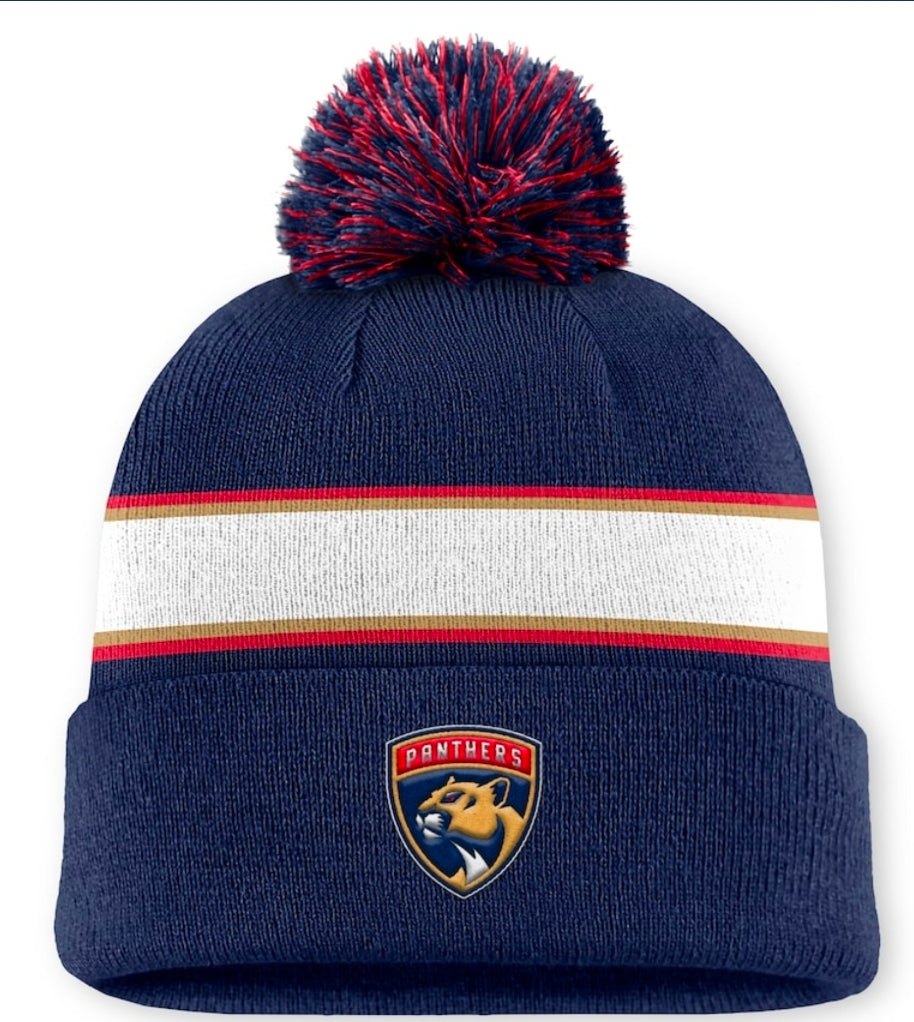 Florida Panthers Fanatics Authentic Pro Rink Pom Cuffed Beanie - Navy/White