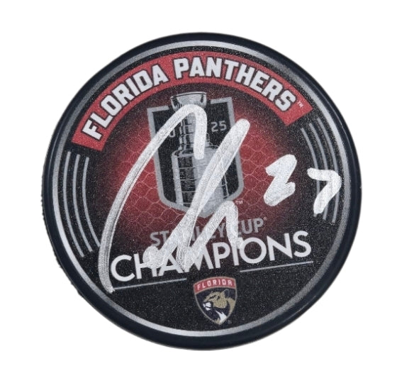 Florida Panthers Carter Verhaeghe Autographed Stanley Cup Champs Hockey Puck with JSA COA