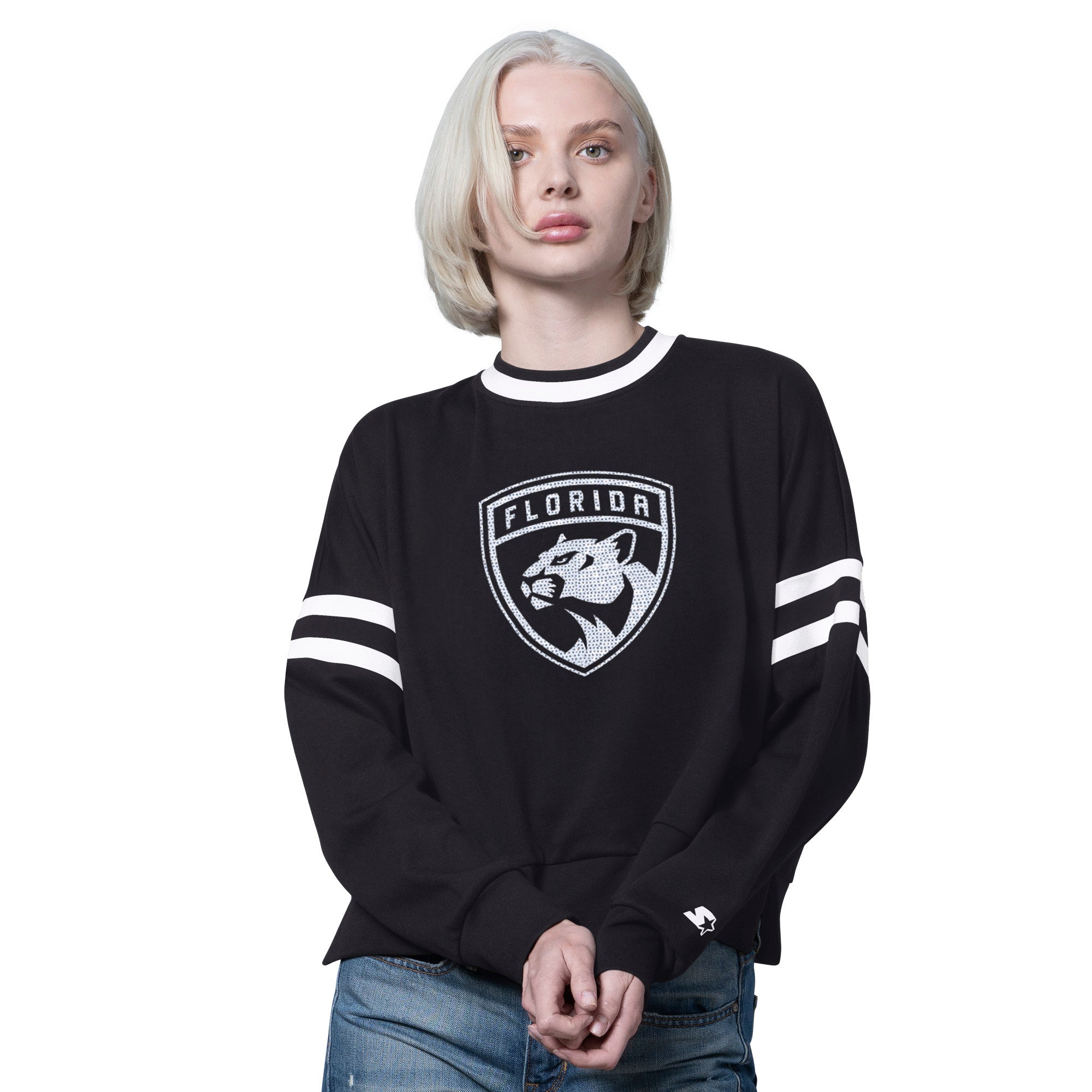 Florida Panthers Women's Starter Whiteout Pullover Crew Sweater - Black